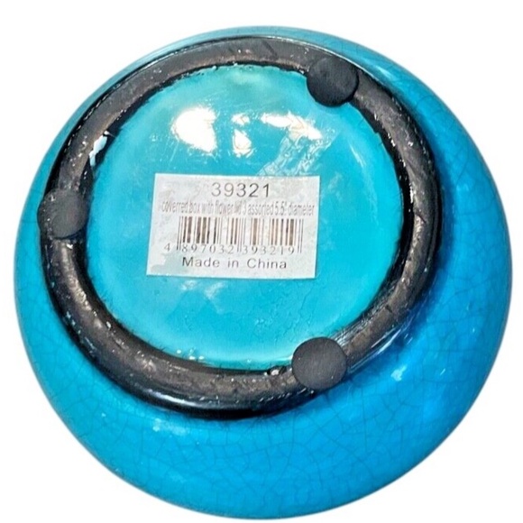 Hand Painted Art Pottery Lidded Trinket Dish With Sculpted Yellow Flowers - Picture 7 of 7